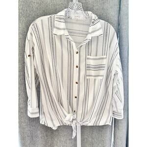 Eden & Olivia Striped Tie Front Button Down Blouse Women’s S Boho